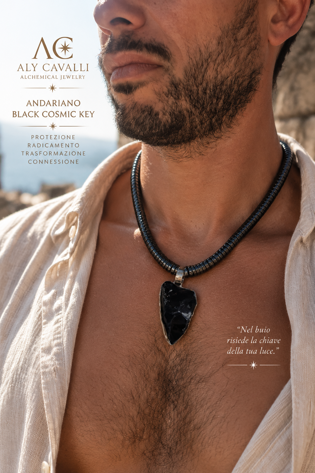 Cosmic Key Andarian Black – Ciondolo in argento 925 su collana di ematite | Alchimia Cristallina™