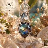 LABRADORITE – Ciondolo Placcato Argento con Madreperla | Alchimia Cristallina Light
