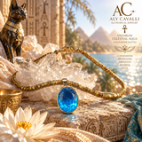 Egitto– Ciondolo Cristallo Andara Blu Brillante Originale placcato 18K – con collana di ematite oro