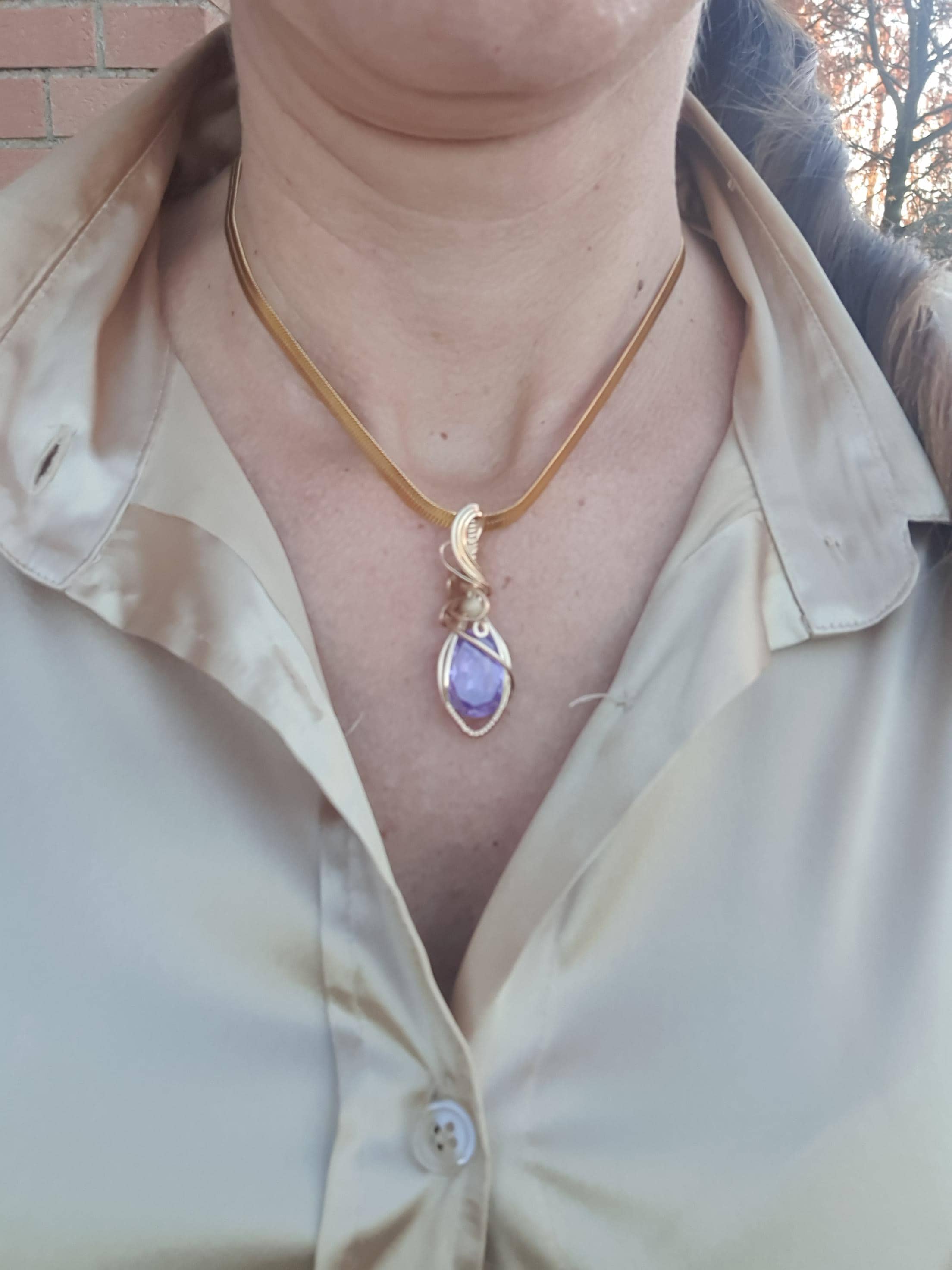 Pendente Andara  Amethyst Violet Flame Oro 14k Taglio Diamante – Attivazione DNA