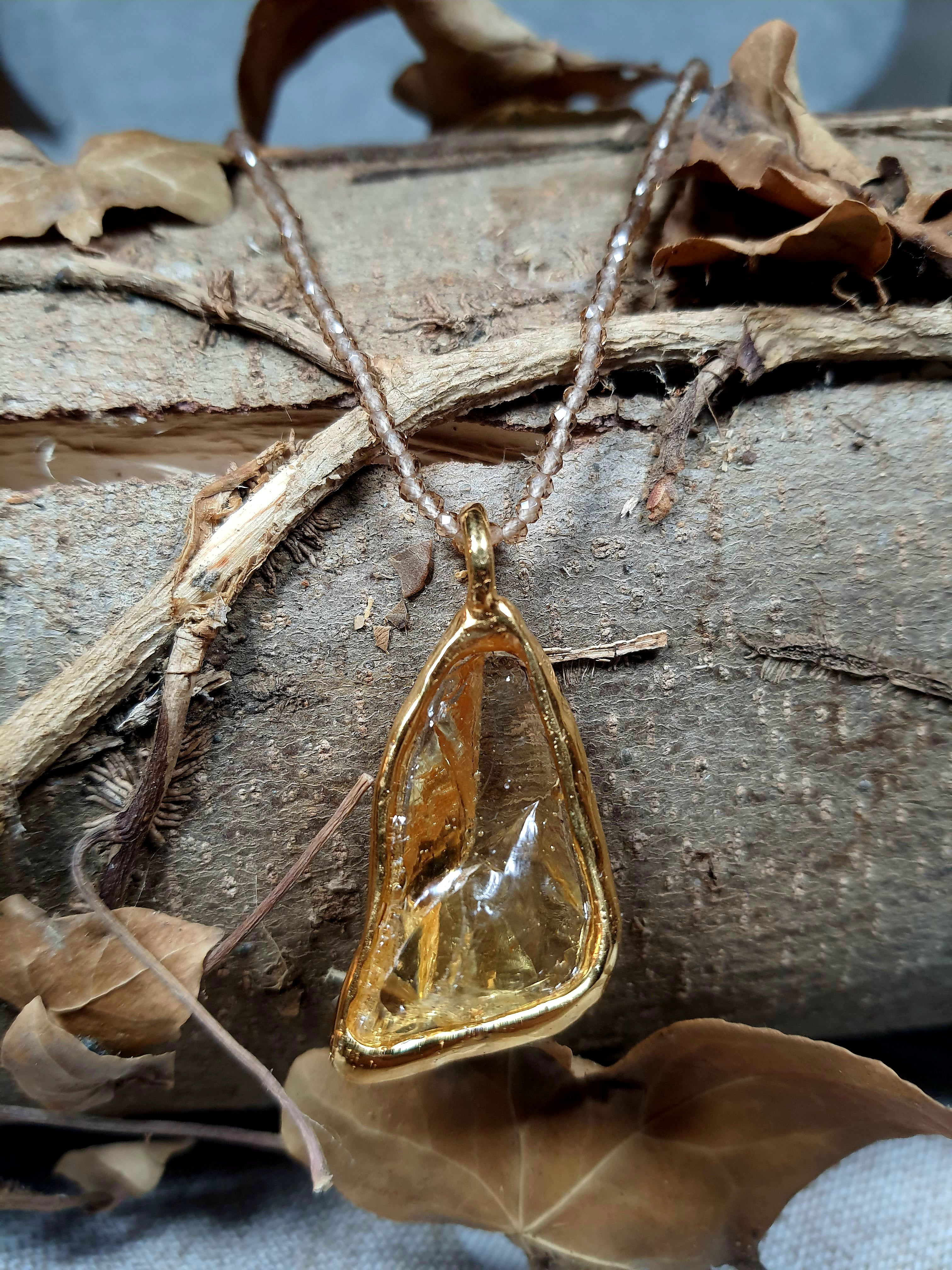Pendente Solaris Miele Andara Cristallo in puro argento placcato oro 18k