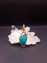 Ciondolo con Cristallo Andara Oro 14K – Blu Verde Oceano – Attivazione DNA