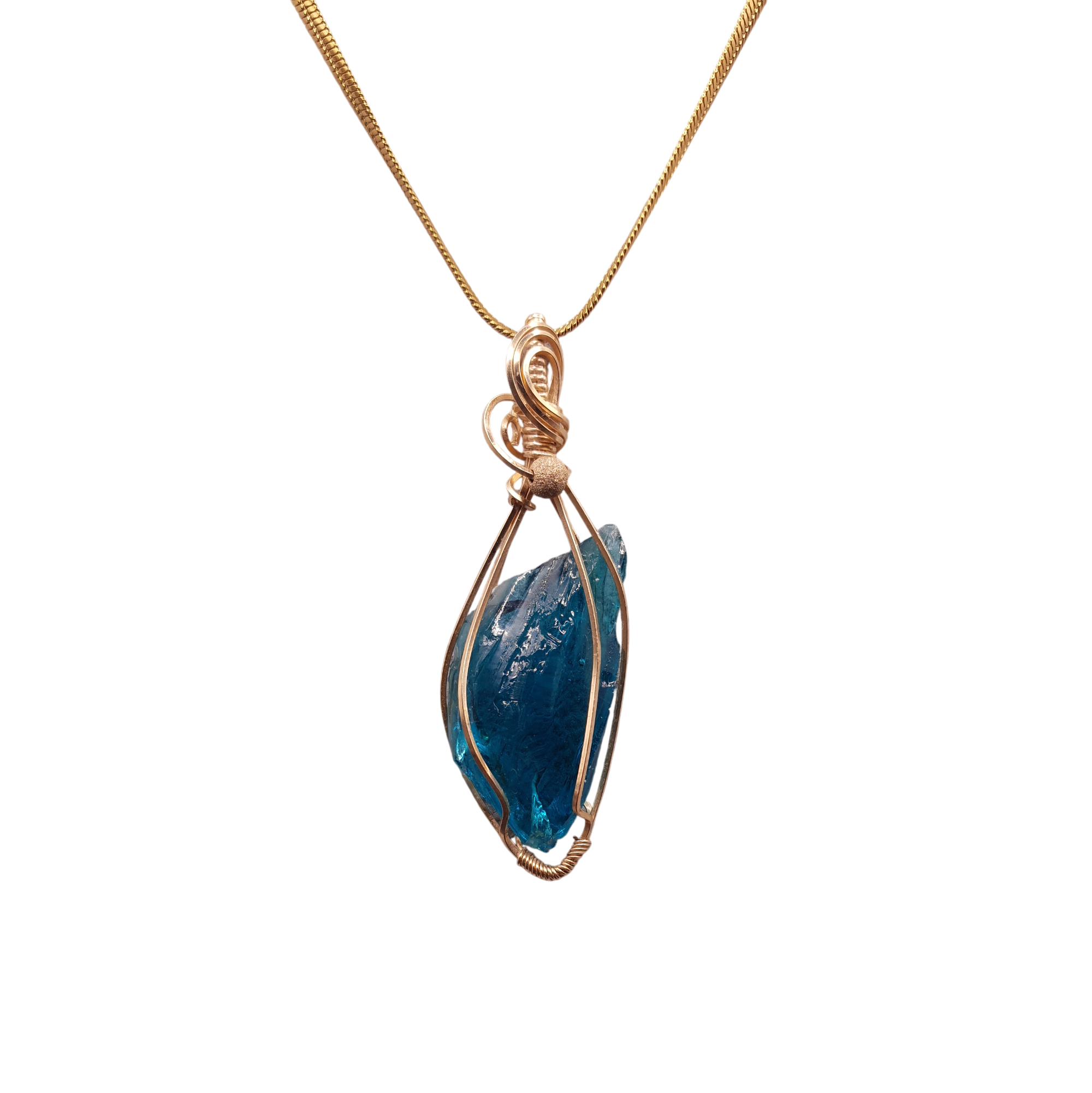 Ciondolo con Cristallo Andara Oro 14K – Blu Verde Oceano – Attivazione DNA