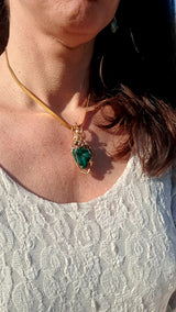 14K Gold Dioptase Pendant – Heart Awakening, DNA Activation, Energy Healing, Exclusive One-of-a-Kind Piece