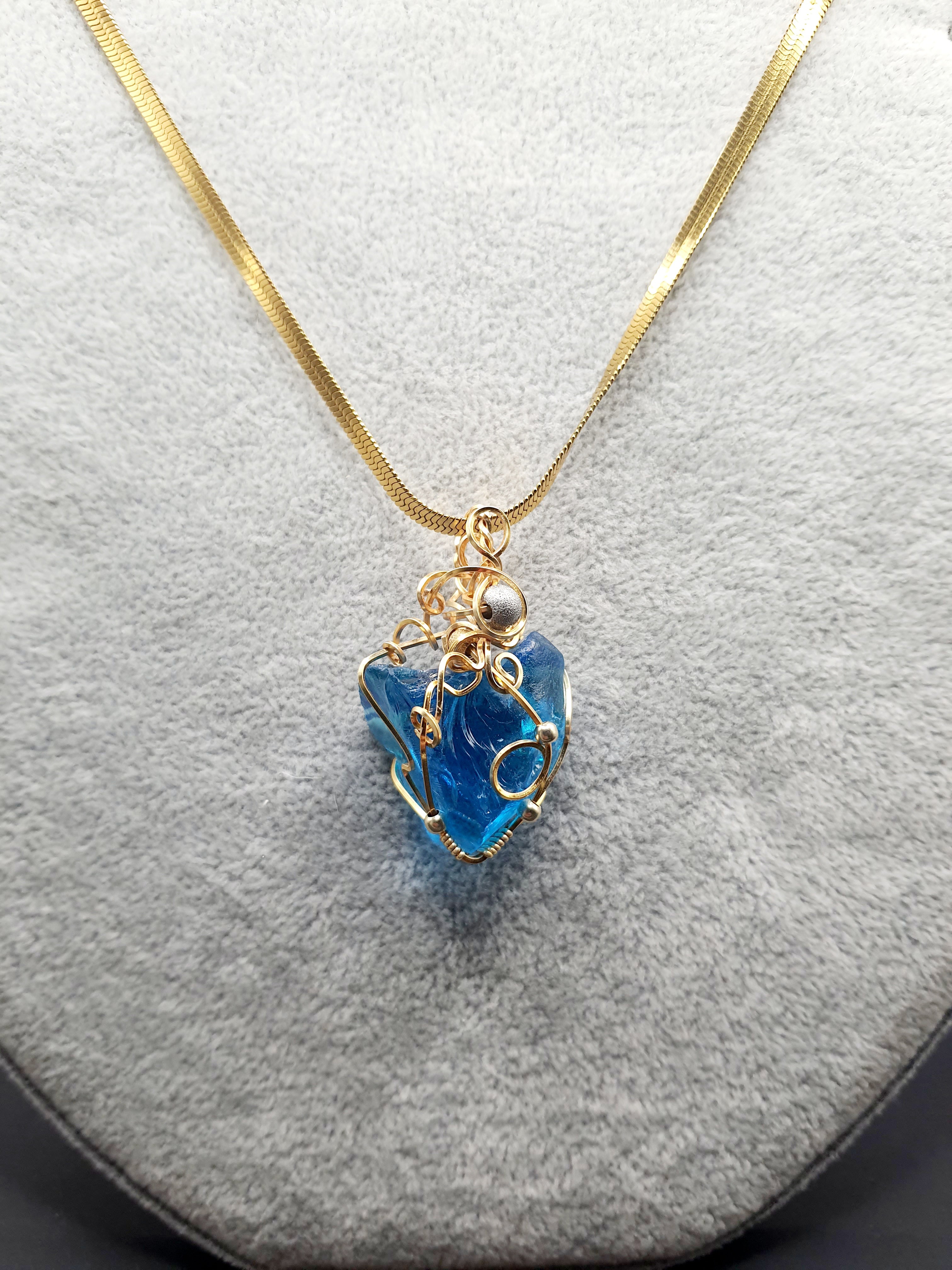 Blue Ray – Genuine 14K Gold Brilliant Blue Andara Crystal Pendant – High Vibration, DNA Activation