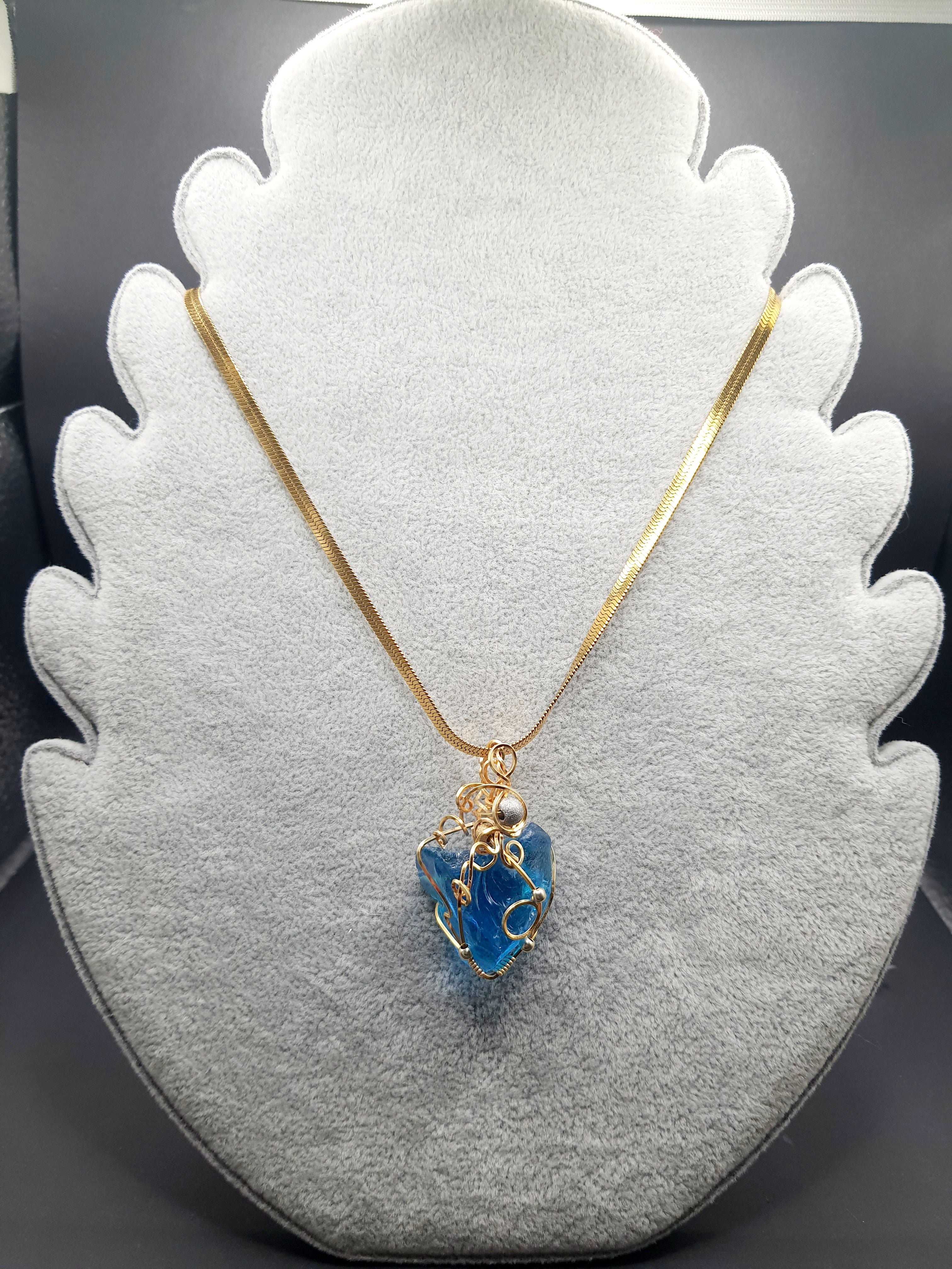 Blue Ray – Genuine 14K Gold Brilliant Blue Andara Crystal Pendant – High Vibration, DNA Activation