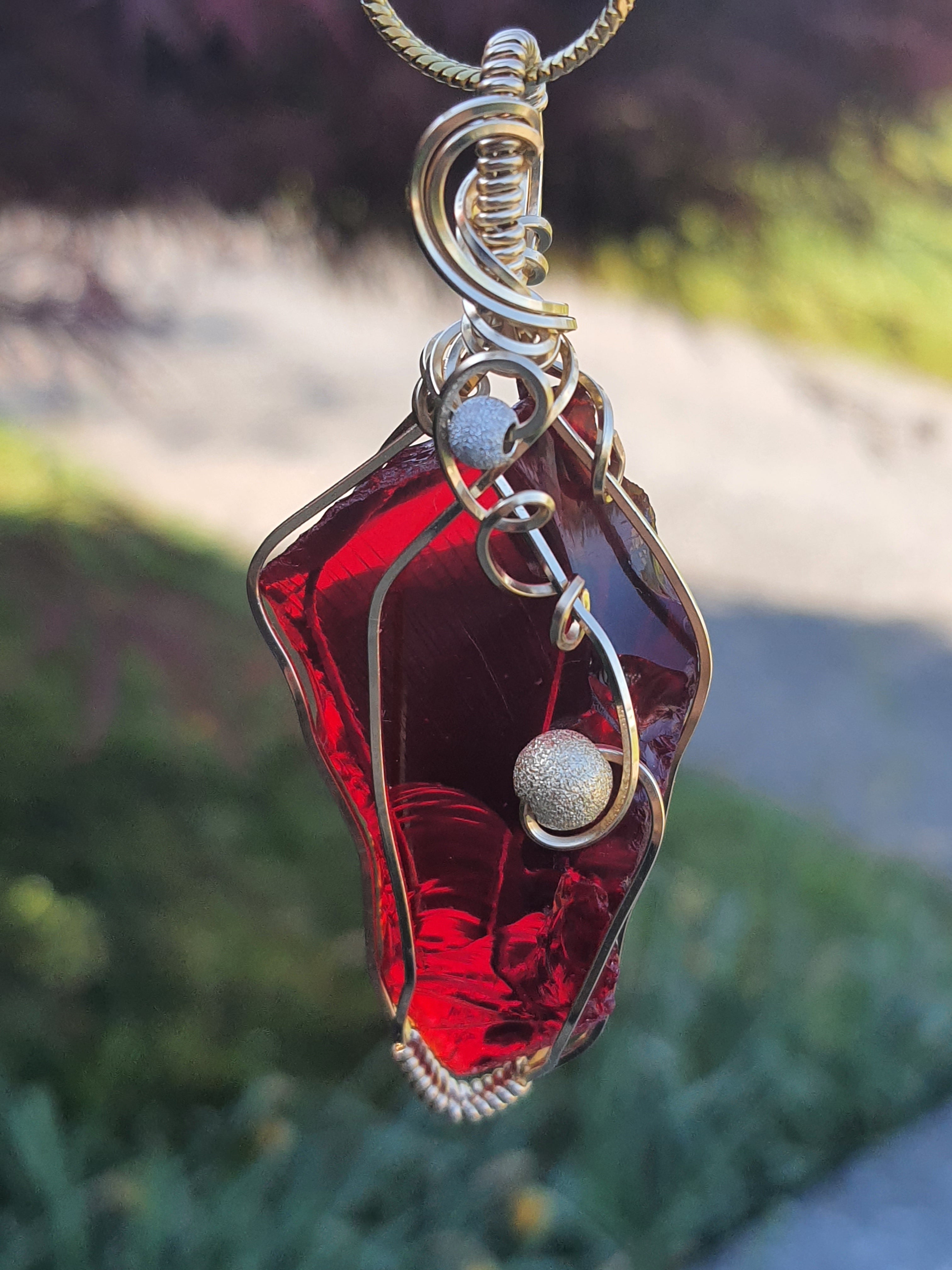 Ciondolo con Cristallo Andara red flame oro 14k– Alta Vibrazione, Attivazione DNA, Codici di Luce, Guarigione Energetica