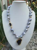 Orion – Baroque Pearl and Andara Black Cosmic Key Necklace