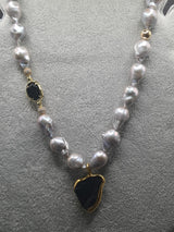 Orion – Baroque Pearl and Andara Black Cosmic Key Necklace