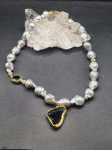 Orion – Baroque Pearl and Andara Black Cosmic Key Necklace