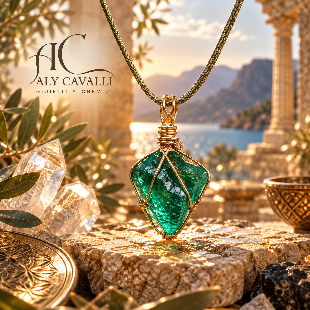 Raffaele Andara Wings Pendant Brilliant Green Crystal
