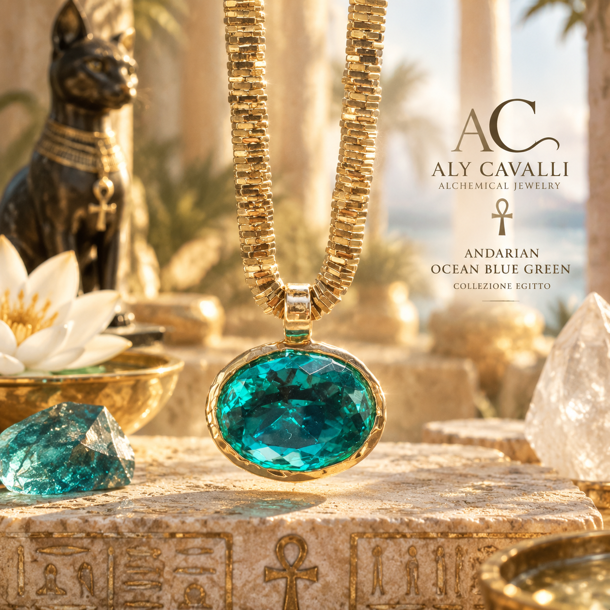 Ciondolo con Cristallo Andara Placcato 18k – Blu Verde Oceano – Attivazione DNA