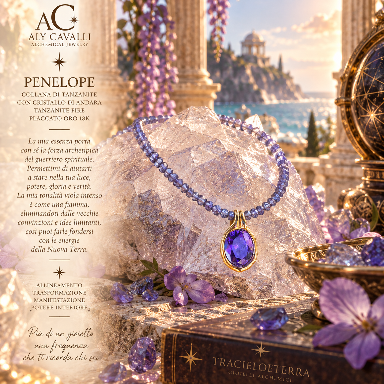 Pendant 14k gold Purple merlin Andara Crystal diamond cut – High Vibration, DNA Activation, Light Codes, with exclusive bonus, exclusive