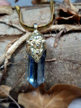 Ciondolo Aqua Aura Quartz Argento Placcato Oro 18k – Pallade Atena Gioiello Fatto a Mano