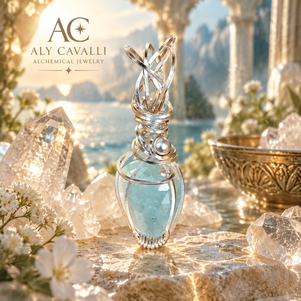 ACQUAMARINA – Ciondolo Placcato Argento | Alchimia Cristallina Light