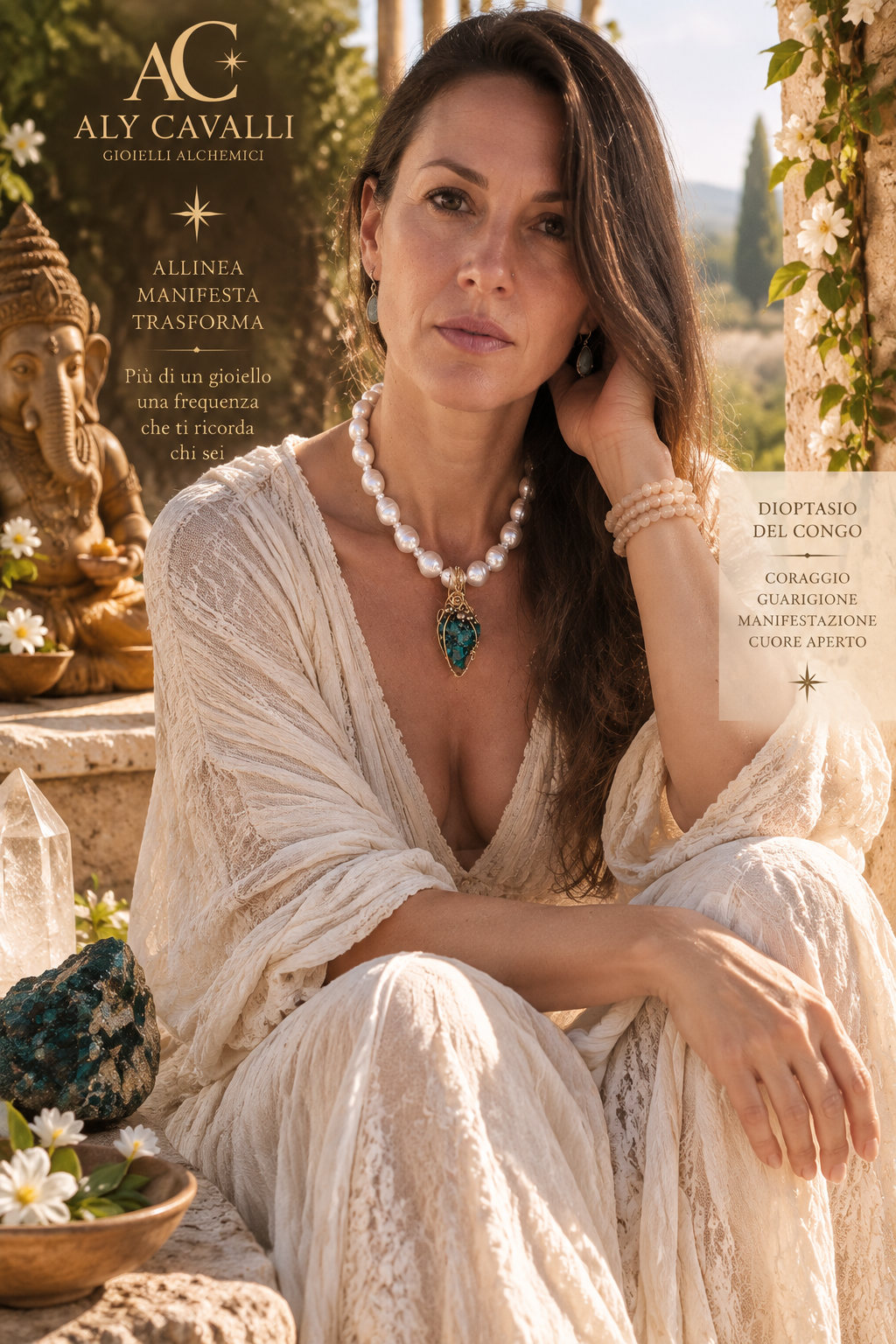 CUORE DI GAIA – Collana con Perle Barocche e Dioptasio in Oro 14K | Alchimia Cristallina