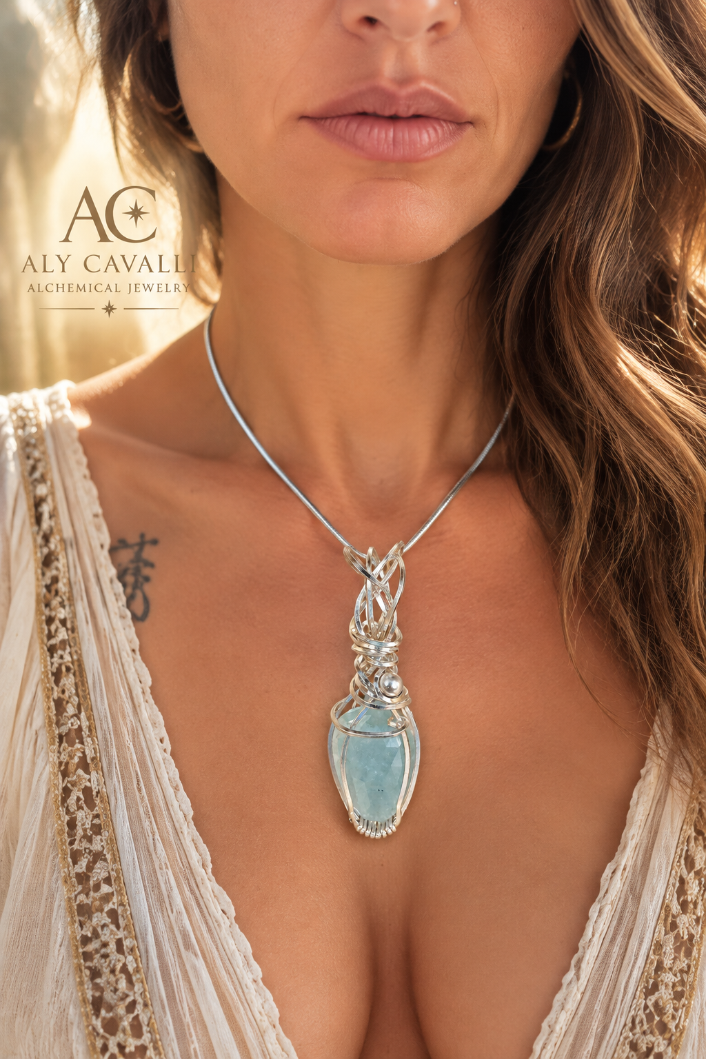 ACQUAMARINA – Ciondolo Placcato Argento | Alchimia Cristallina Light