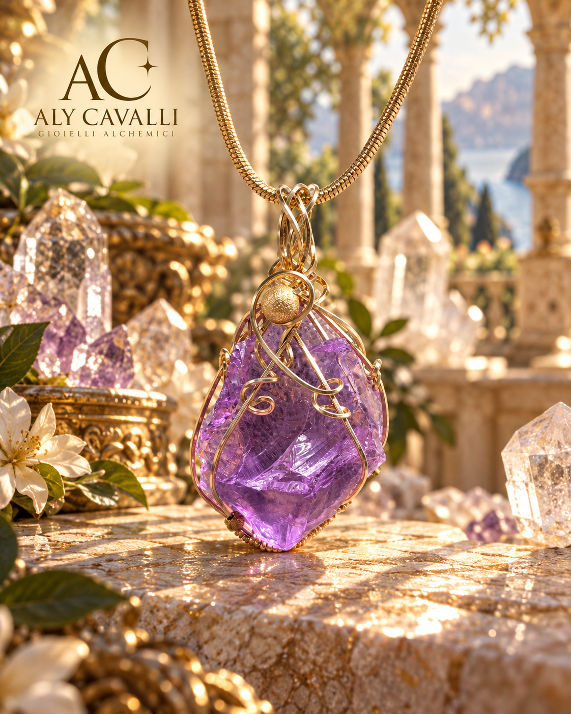 Pendente Andara Merlin Purple 14k– Collana Cristallo per Risveglio Spirituale e Guarigione Chakra