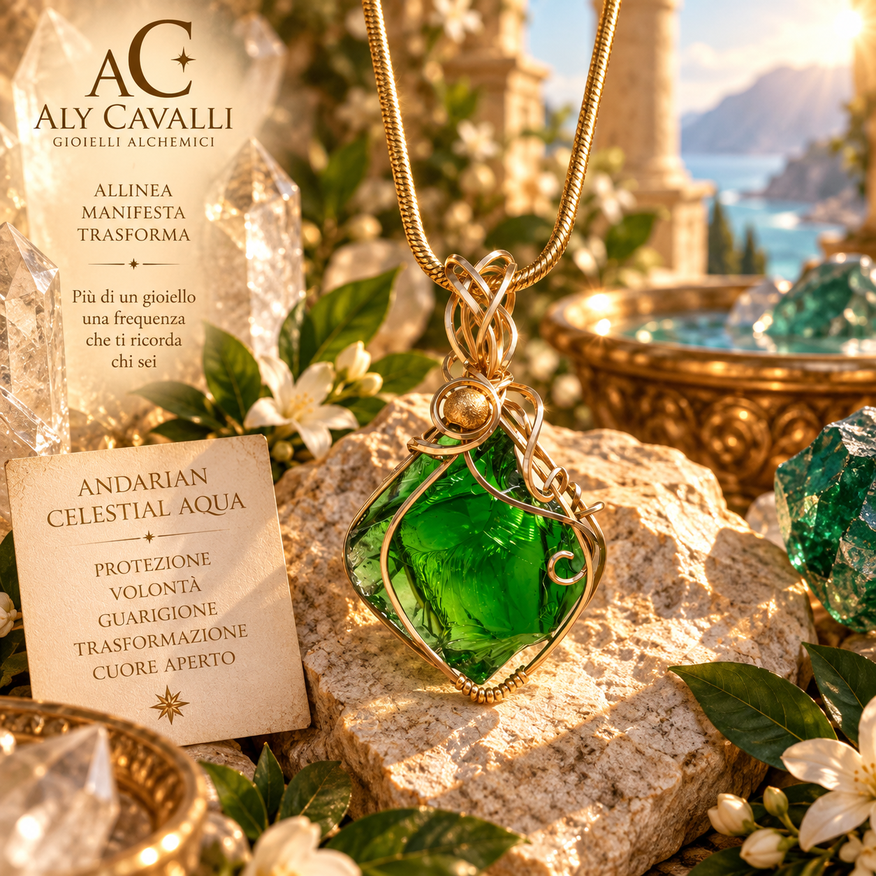 GREEN MERLIN  ciondolo in oro 14k