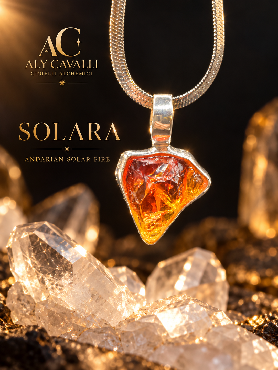 SOLARA Ciondolo con  Andara Solar Fire argento 925– Alta Vibrazione, Attivazione DNA, Codici di Luce, Guarigione Energetica (Copia)