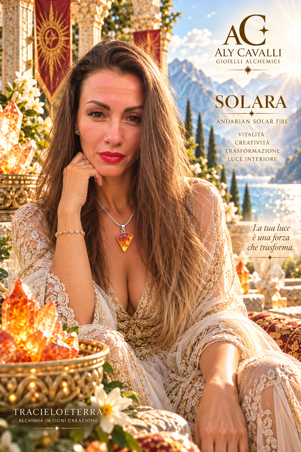 SOLARA Ciondolo con  Andara Solar Fire argento 925– Alta Vibrazione, Attivazione DNA, Codici di Luce, Guarigione Energetica (Copia)