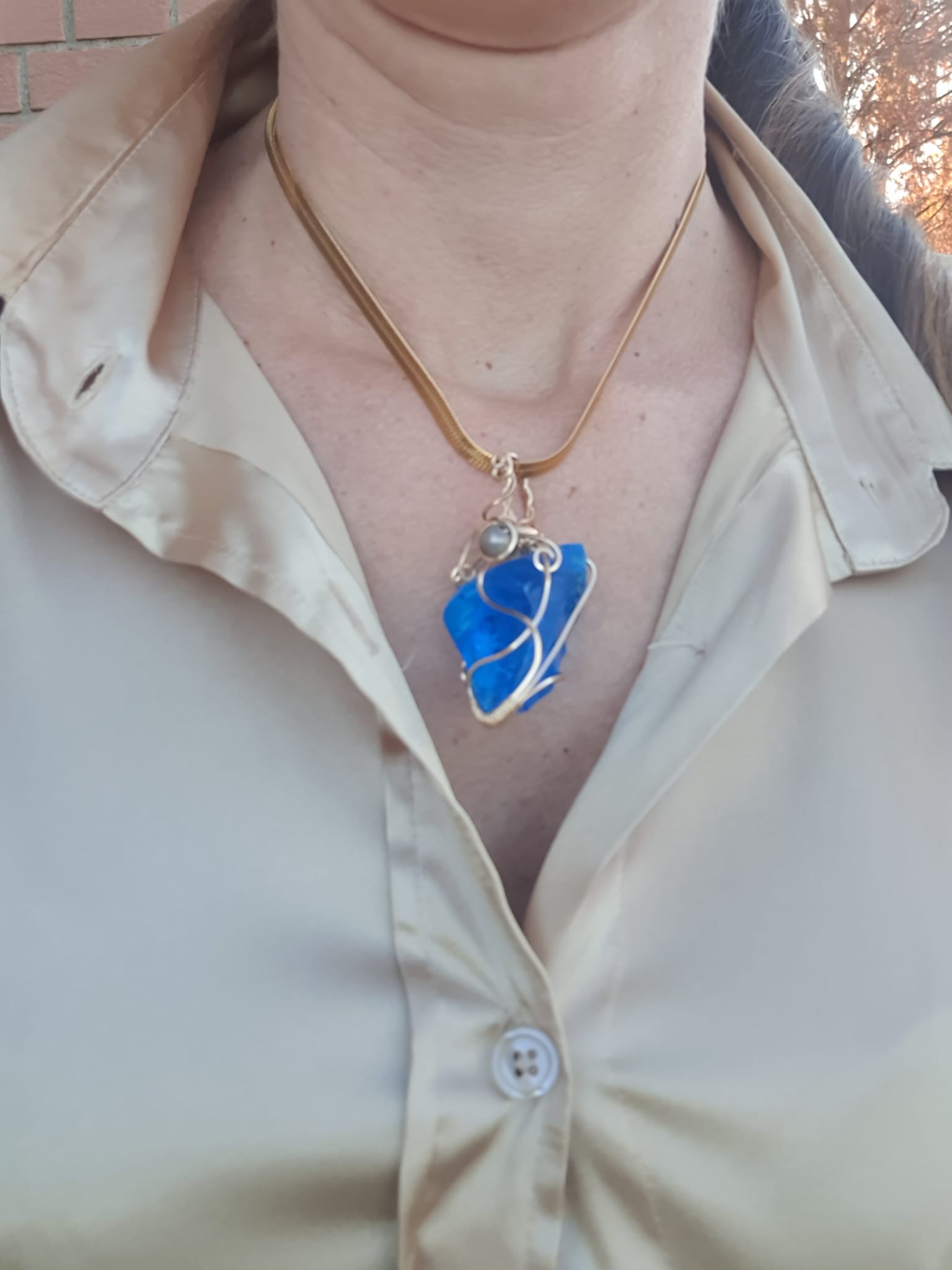 Raggio Blu – Ciondolo Cristallo Andara Blu Brillante Originale Oro 14K – Alta Vibrazione, Attivazione DNA