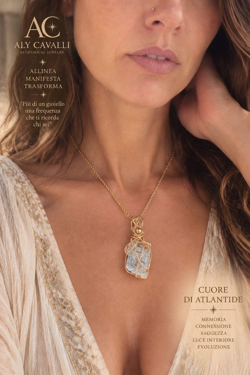 Gold-Plated Andara Crystal Pendant – Diamond Cut, Heart of Atlantis