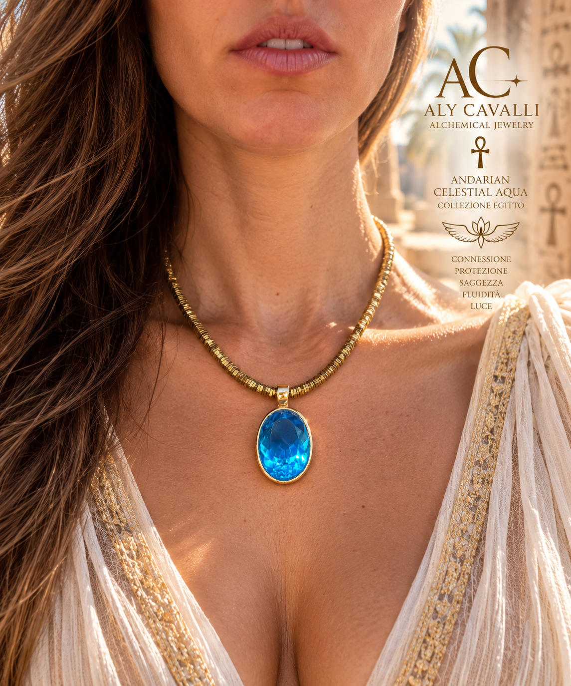 Blue Ray – Genuine 14K Gold Brilliant Blue Andara Crystal Pendant – High Vibration, DNA Activation