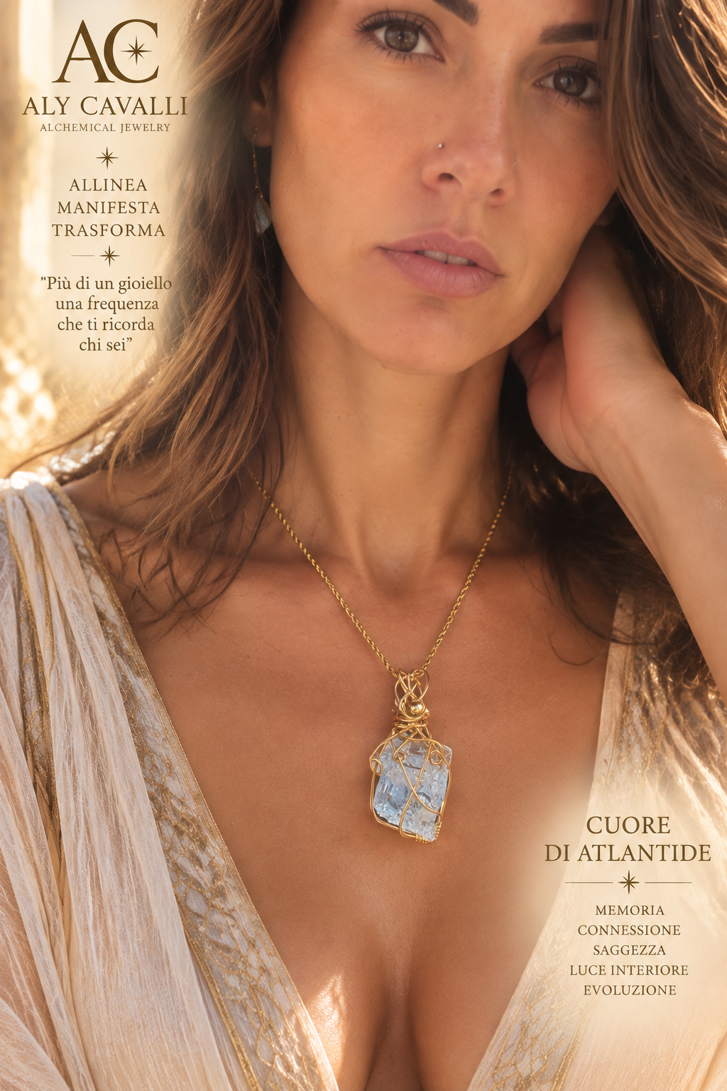 Gold-Plated Andara Crystal Pendant – Diamond Cut, Heart of Atlantis