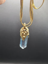 Ciondolo Aqua Aura Quartz Argento Placcato Oro 18k – Pallade Atena Gioiello Fatto a Mano