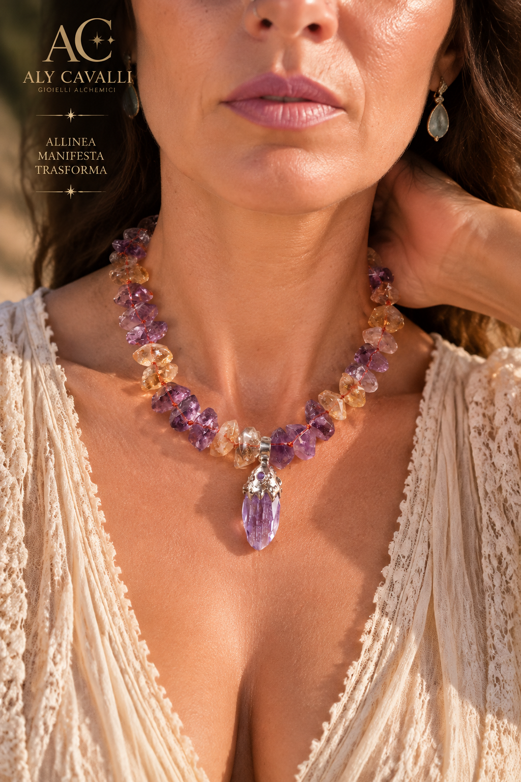 AUREA VISIONE – Collana Ametista, Citrino e Andara Ametista in Argento 925 | Alchimia Cristallina