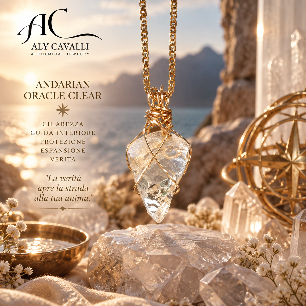 Andarian Oracle Clear – Ciondolo in oro 14 kt | Alchimia Cristallina™