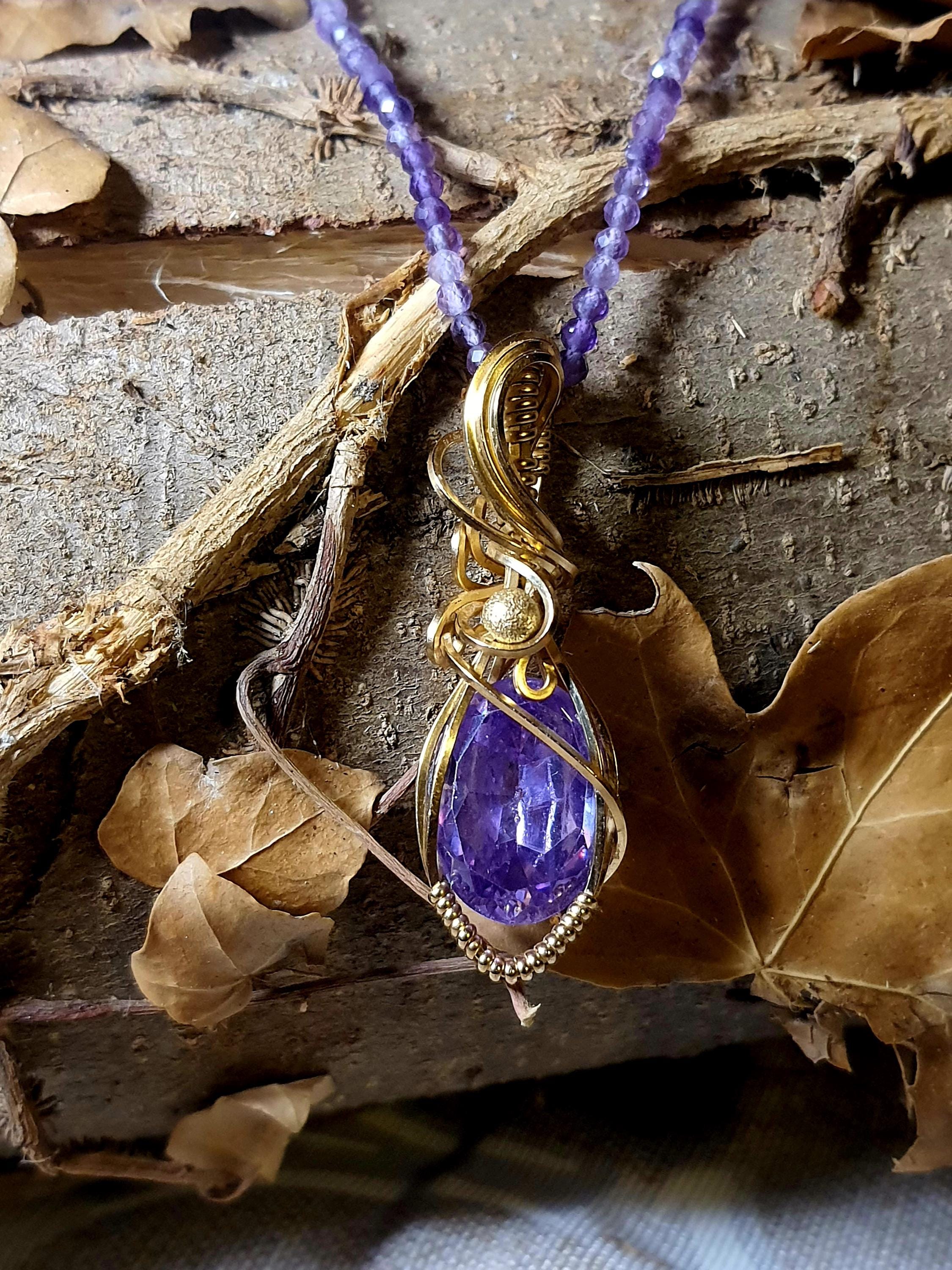 Pendente Andara  Amethyst Violet Flame Oro 14k Taglio Diamante – Attivazione DNA