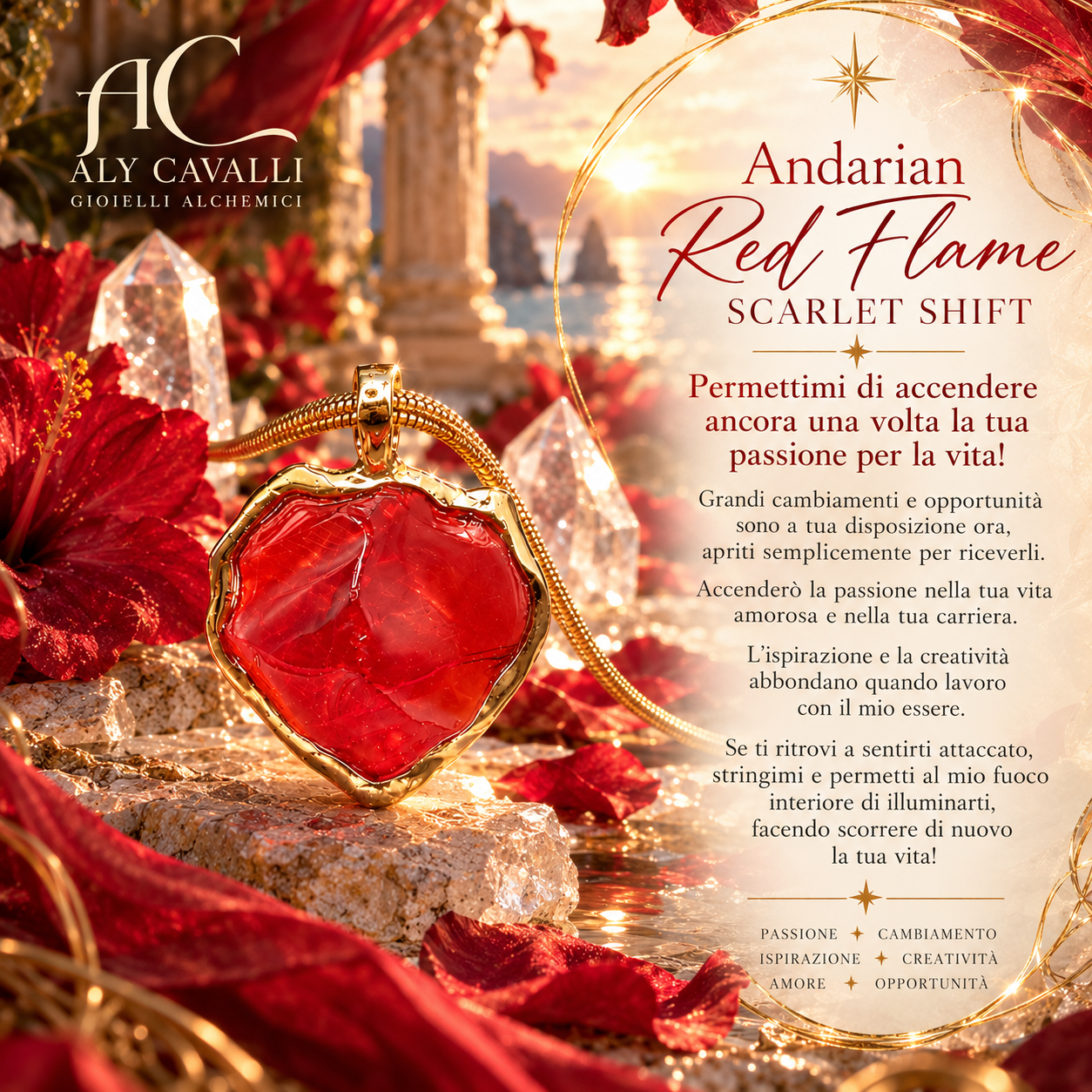 Ciondolo con Cristallo Andara red flame oro 14k– Alta Vibrazione, Attivazione DNA, Codici di Luce, Guarigione Energetica