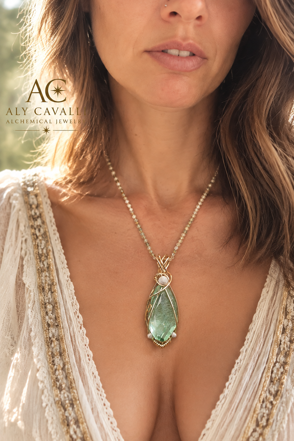 Pendente Andara Ethereal Mint Oro 14k – Cristallo Monte Shasta per Attivazione DNA e Guarigione Energetica