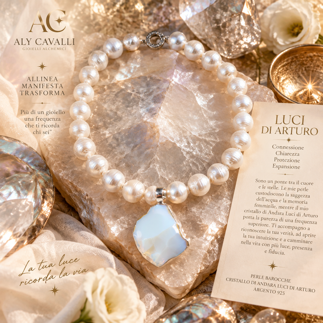 LUCI DI ARTURO – Collana Perle Barocche e Andara in Argento 925 | Alchimia Cristallina